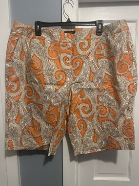 Talbots Orange and Cream Paisley Flat-Front Shorts